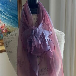 NWT Laldarini shear purple:bluish evening wrap scarf with flower made in Italy